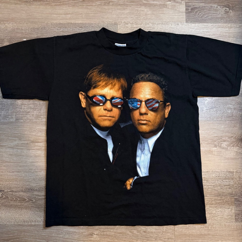 Vintage 1994 Billy Joel Elton John Face to Face Tour T-Shirt Black Mens Large